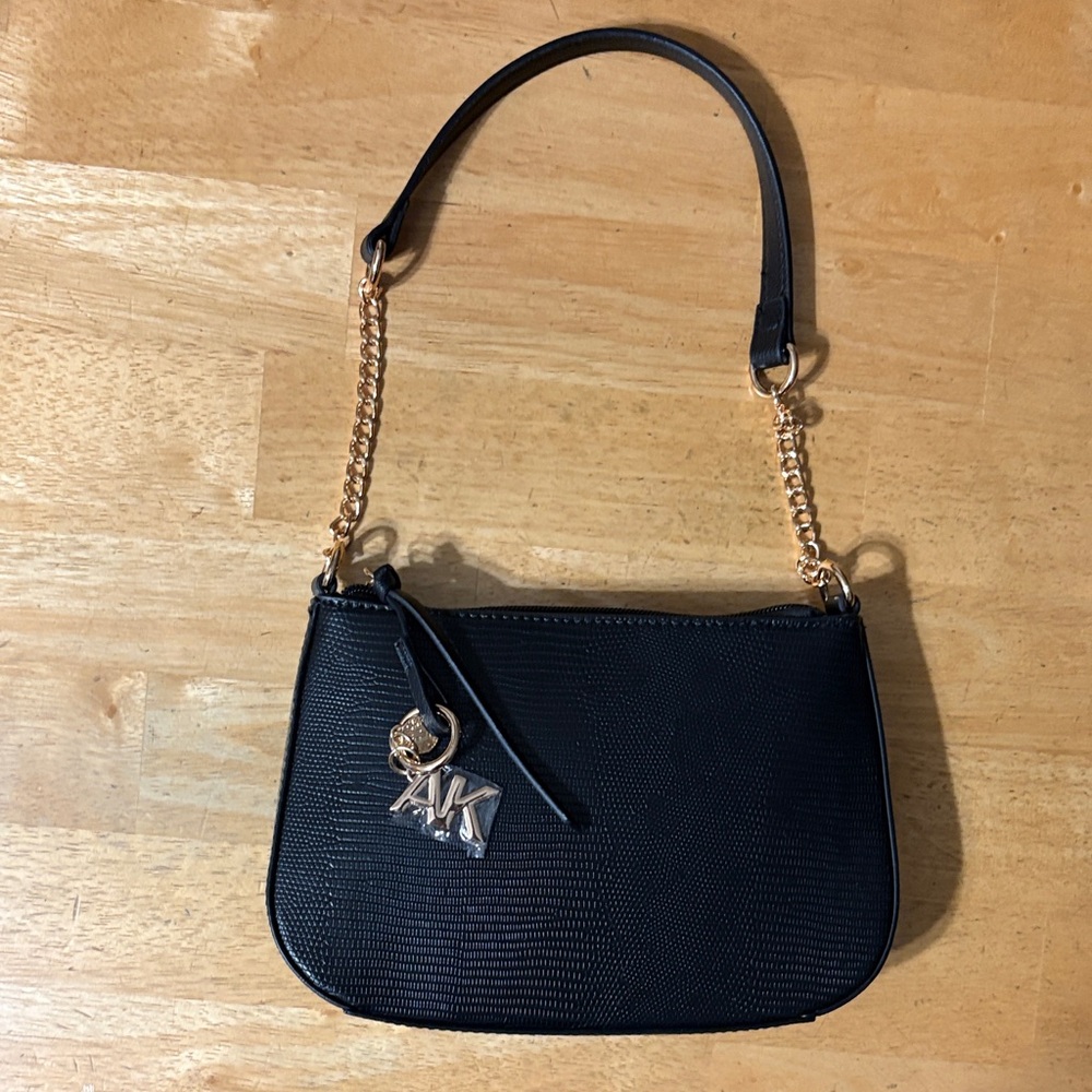 Anne Klein Black Shoulder Bag with Gold Accents
